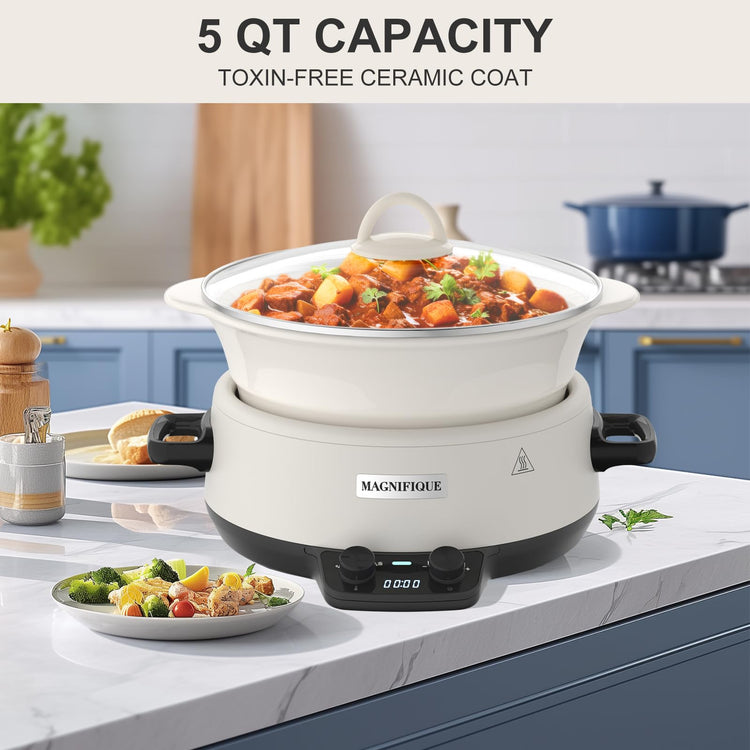 MAGNIFIQUE 5 Quart Programmable Slow Cooker with Auto Warm Setting