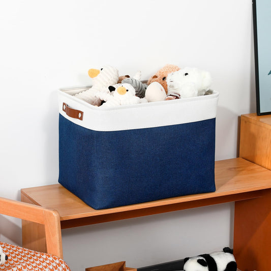 Large Storage Baskets with Leather Handles for Linen Closet and Home Office (3 Count)