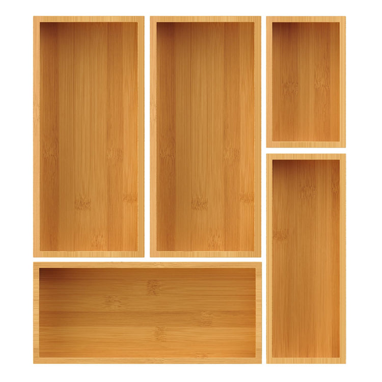 Bamboo Drawer Organizer Set (5 Compartments)