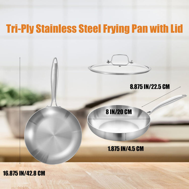 8 Inch Stainless Steel Frying Pan with Lid