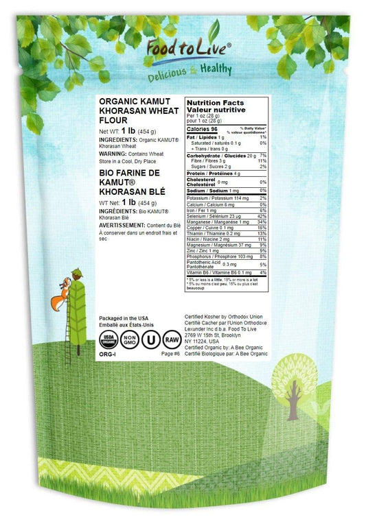 Food to Live Organic KAMUT Khorasan Wheat Flour, 1 Pound – Stone Ground Powder, 100% Whole Grain Meal, Non-GMO, Kosher, Bulk - Nestoria
