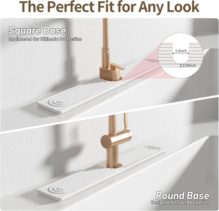 Faucet Mat for Kitchen Sink, Diatomite Stone Drying Sink Protectors, Bathroom Faucet Splash Guard, Quick Dry Water Absorbing, Non-Slip Stone Tray for Kitchen Counter, White, 15.7" x 3.9"
