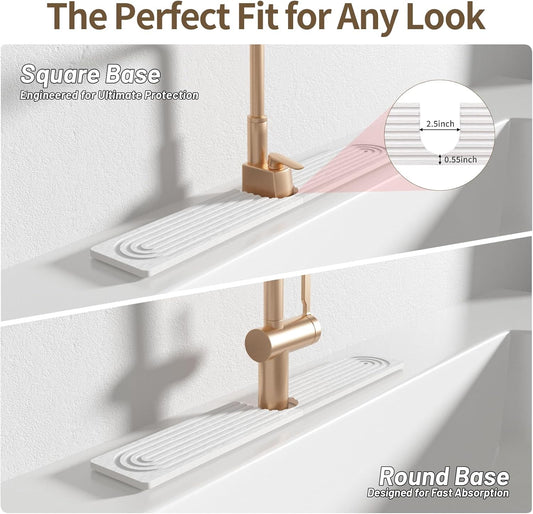 Faucet Mat for Kitchen Sink, Diatomite Stone Drying Sink Protectors, Bathroom Faucet Splash Guard, Quick Dry Water Absorbing, Non-Slip Stone Tray for Kitchen Counter, White, 23.6" x 3.9"