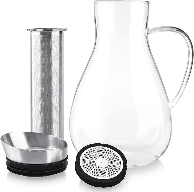 Teabloom Large Multi-Brew Glass Teapot + Kettle + Pitcher (68 OZ / 2.0 L / 8 CUPS) – Brew and Serve Hot Tea, Iced Tea, Cold Brew Tea and Fruit Infused Water – Silhouette Tea Maker