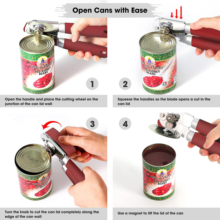 Heavy Duty Hand Can Opener Manual with Magnet Lid Remover