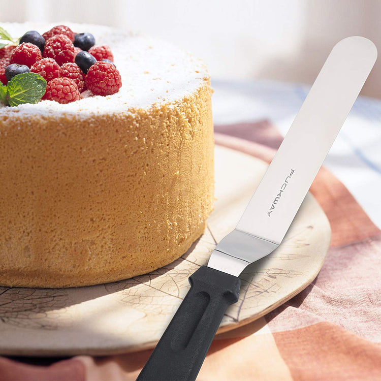 Offset Frosting Cake Knife set of 3 Black 6 8 & 10 Inch Angled Icing Spatula for Decorating (3 Count)