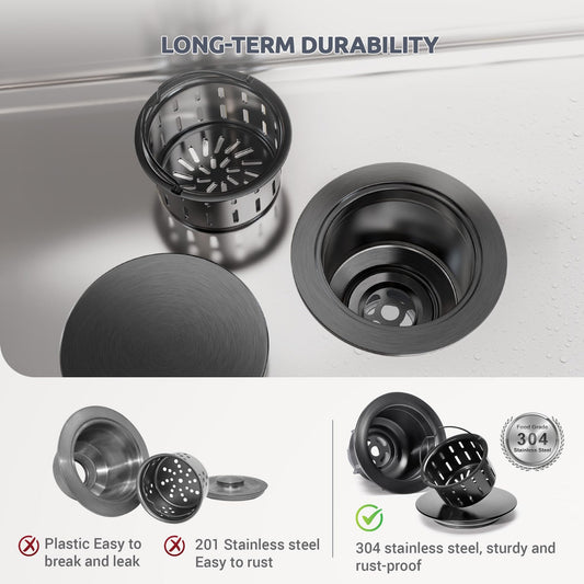 Kitchen Sink Drain Assembly with Removable Deep Basket Strainer
