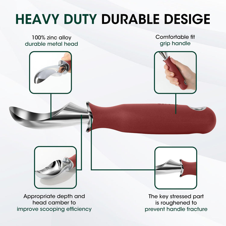 Premium Heavy Duty Ice Cream Scoop with Ergonomic Grip Handle