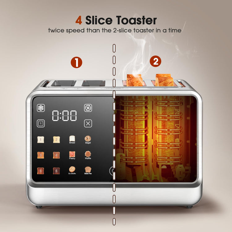4 Slice Toaster with Dual Digital Smart TouchScreen & Independent Control Panel