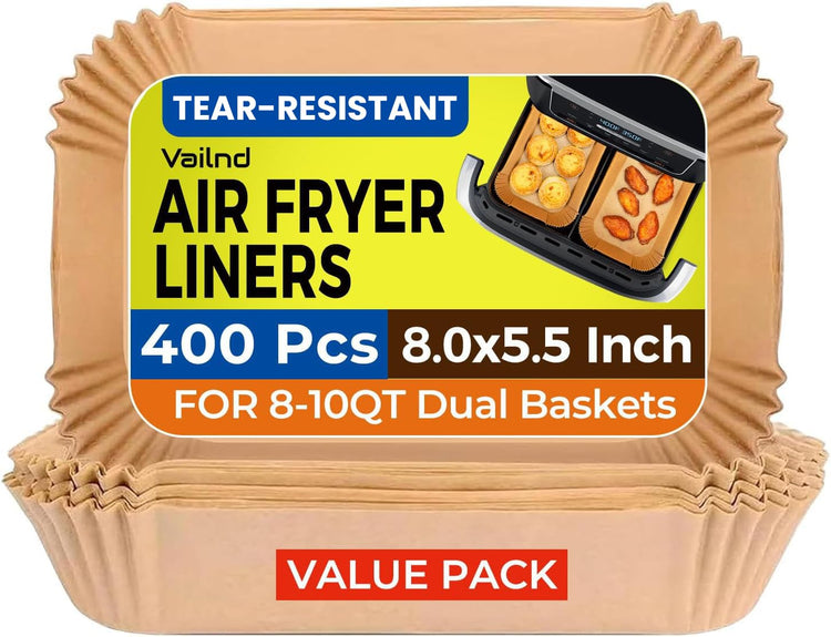 400Pcs 8x5.5 Inch Air Fryer Liners Disposable for Dual Basket Rectangular (400 Count)