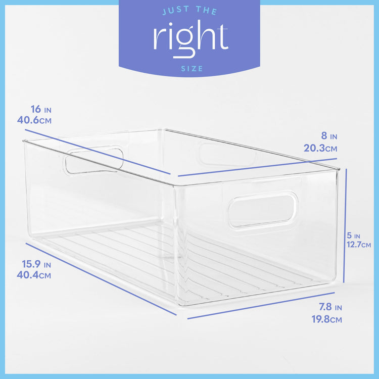 Plastic Food Storage 4 Pack Clear Container Bin with Handles for Organizing Kitchen (4 Count)
