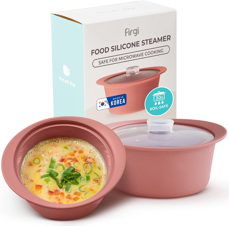 27oz Platinum Silicone Microwave Steamer Pot with Handle & Lid - Korea 100% Food-Grade Steamer Bowl, Heat-Resistant Cooker with Steam Holes, Easy Clean, Dishwasher Safe, Dry Rose