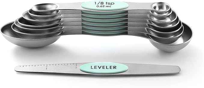 Spring Chef Stainless Steel Magnetic Measuring Spoons Set of 8 with Leveler, Metal Teaspoon & Tablespoon Measuring Spoons, Fits in Spice Jars, Kitchen Gadgets for Baking & Cooking - Set of 2 - Mint