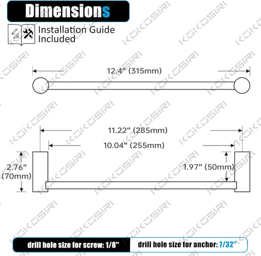 KOKOSIRI Towel Bars Matte Black 12-Inch Hand Towel Holder for Bathroom Wall Rack T-304 Stainless Steel Bathroom Accessories Wall Mounted, B4007BK-L12