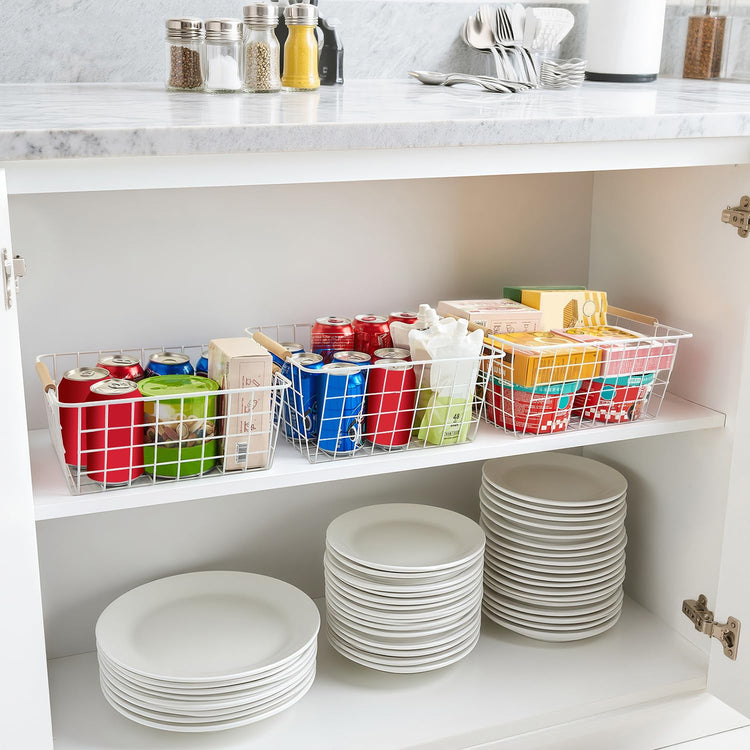 White Wire Baskets for Organizing with Handles (4 Count)