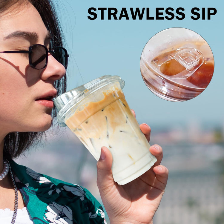 100 Pack 16 oz Clear Plastic Cups with Sip Lids (100 Count)