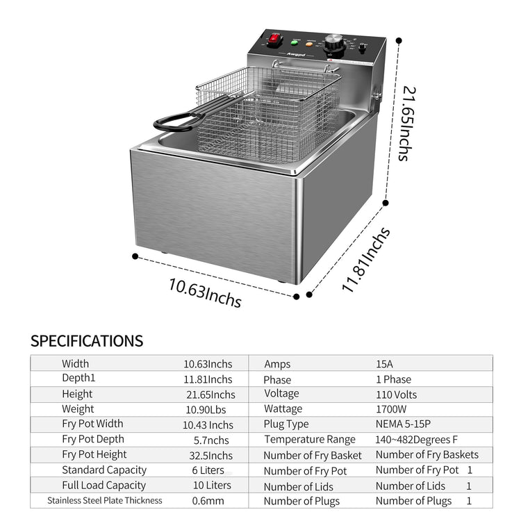 Electric Deep fryer Single Tank Deep Fryer with Basket Capacity 10L
