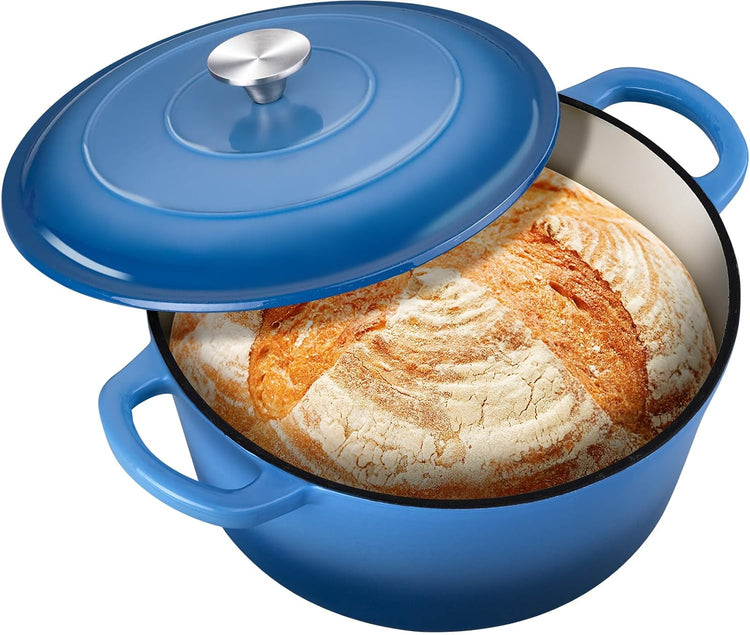 6 Quart Round Dutch Oven with Lid, Leonyo 6QT Enameled Cast Iron Dutch Oven for Sourdough Bread Baking, Heavy Duty Cookware for Braising, Stews, Roasting, Blue - Nestoria