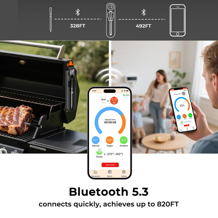 Wireless Meat Thermometer Digital Smart APP for 820 ft Range