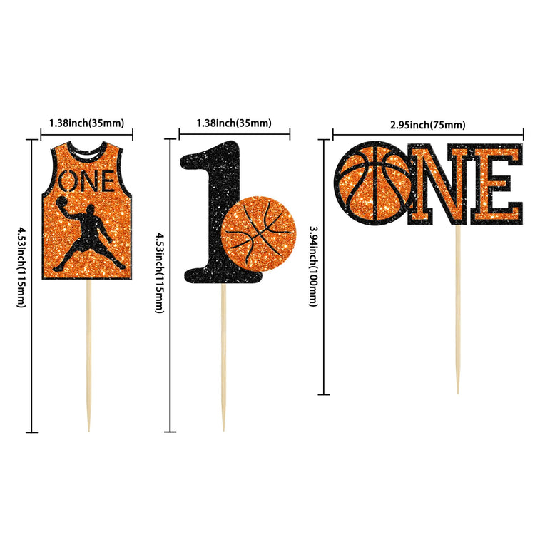 24Pcs Basketball One Cupcake Toppers Glitter Number 1 First Birthday Basketball Cupcake Picks for Sports Theme Baby Shower Kids 1st Birthday Party Cake Decorations Supplies (24 Count)