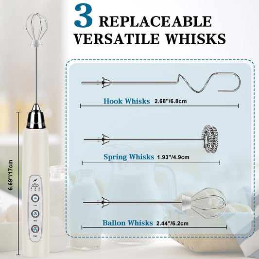 Milk Frother Wand Rechargeable Handheld Whisk Coffee 3 Speed Adjustable
