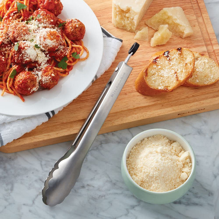 Gourmet Stainless Steel Serving Tongs with Hang Hook and Secure Closing Lock