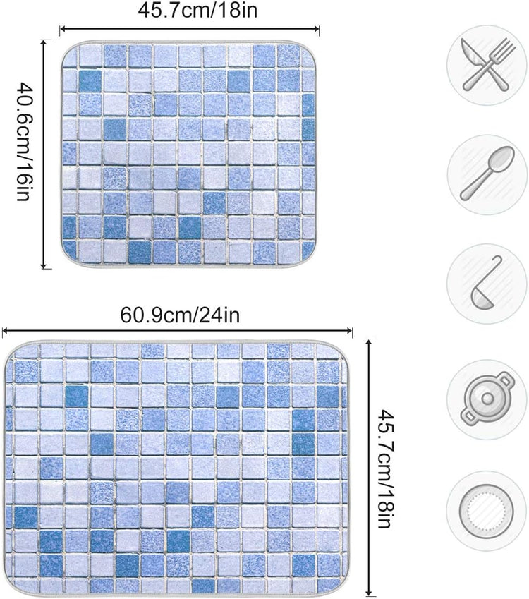 Super Absorbent Dish Drying Mat, Microfiber Fast-Drying Dish Mat, 24" x 18", Kitchen Dish Drying Pad Mosaic Pattern…