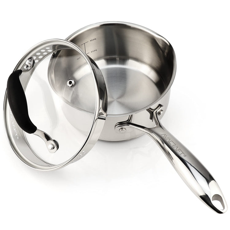 1.5 Quart Stainless Steel Saucepan with Glass Strainer Lid