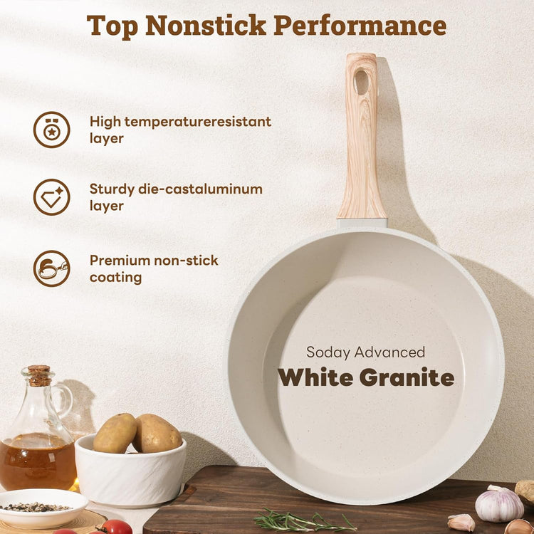 17 Pcs Pots and Pans Set Non stick，Cookware Sets White Granite Induction Cookware, Non-toxic Healthy Non Stick Kitchen Cooking Set with Frying Pans Set, Saucepans (PFAS, PFOA, PFOS Free) White