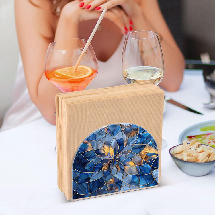 Stained Glass Blue Pattern Napkin Holder for Table Paper Napkins Holder Acrylic Tissue Dispenser Kitchen Dining Room Bathroom Party Car Decor