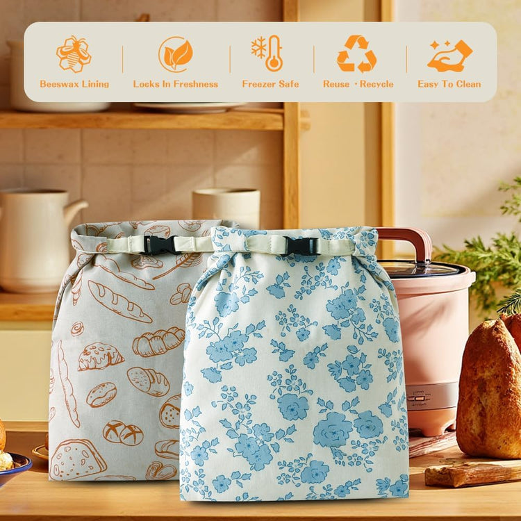 Bread Bags for Homemade bread,2 Pack Sourdough Bread Bags,Beeswax Bread Bags for Bourdough,Reusable Bread Storage
