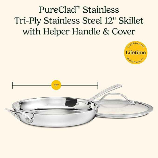 Cuisinart PureClad™ PureClad™ Triple-Ply 12" Stainless Steel Skillet with Helper Handle and Cover. PCT22-30HC