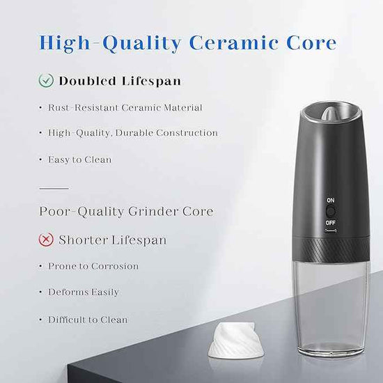 Rechargeable Salt And Pepper Grinder Set, Gravity Electric Salt And Pepper Grinder Set Electric, Salt And Pepper Shakers Set Electric, Adjustable Coarseness, LED Light, (Black+Black)