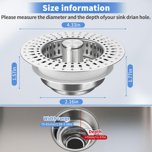 Upgraded 3 in 1 Kitchen Sink Drain Filter (2 Count)
