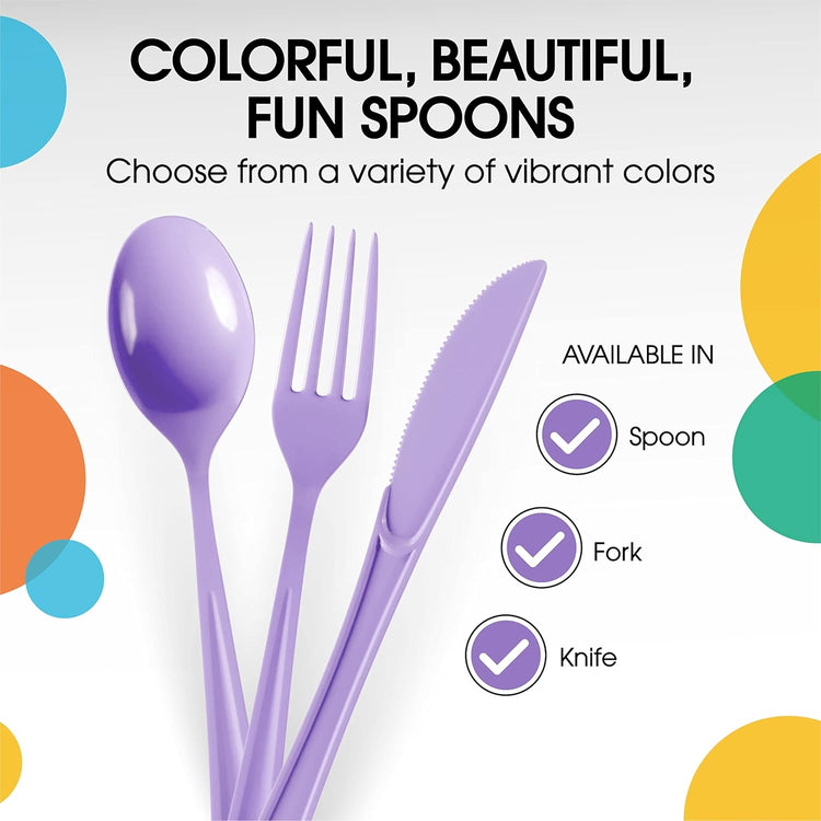 Lavender Plastic Spoons 200 Pcs Lavender Spoons Disposable Utensils Heavy Duty Plastic Cutlery Set Disposable Cutlery Sets Flatware Sets Silverware Set Party Supplies & Party Tableware Party Solids