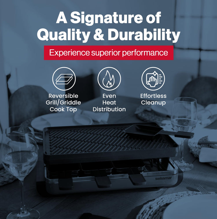 Classic 8 Person Raclette Party Grill with Reversible Cast Iron Grill Plate