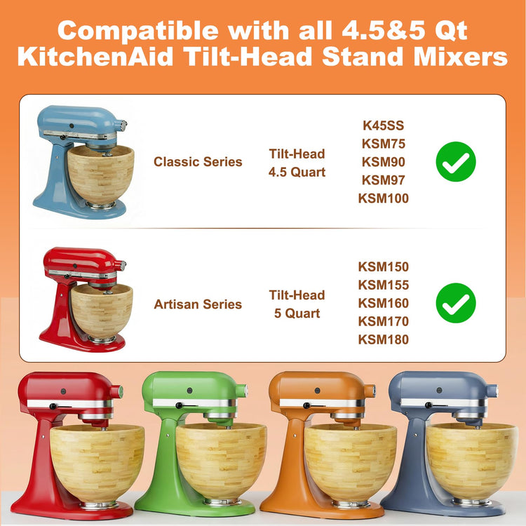5 Qt Solid Wood Mixing Bowl Compatible with KitchenAid Tilt