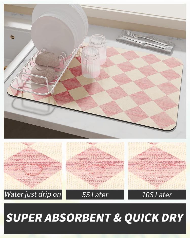AMOAMI Coffee Mat Hide Stain Rubber Backed Absorbent Dish Drying Mat for Kitchen Counter - Fits Under Coffee Maker or Machine - PINK 12X19