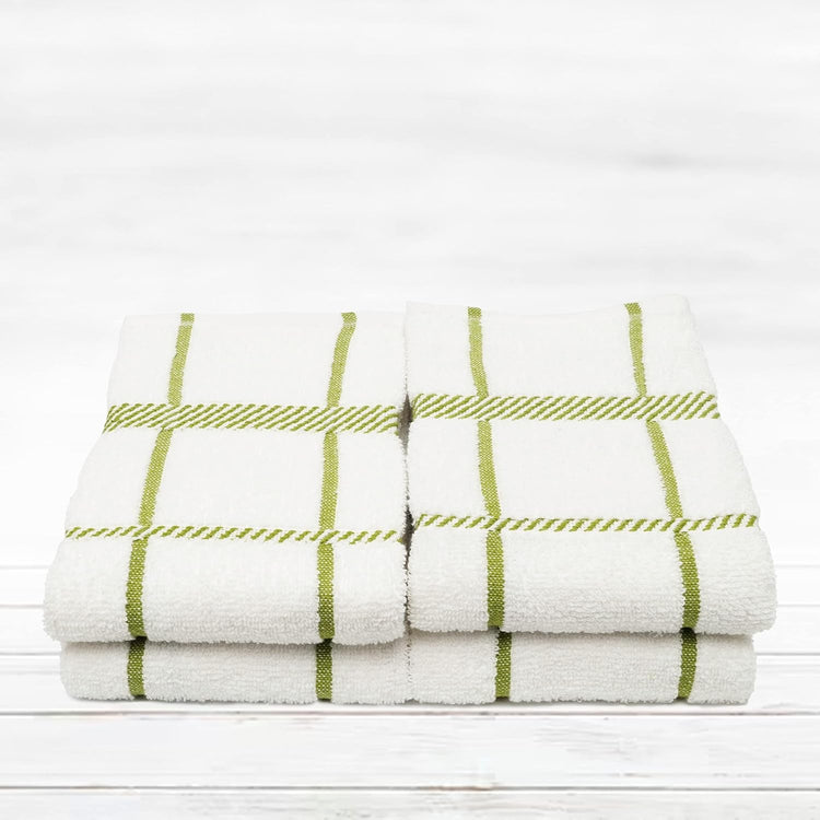 100% Cotton Terry Dish Towels, 4 Pack Checks, 16 x26 Inches, Super Soft and Absorbent Kitchen Towels, Perfect for Kitchen Cleaning and Dish Washing | Green - Nestoria