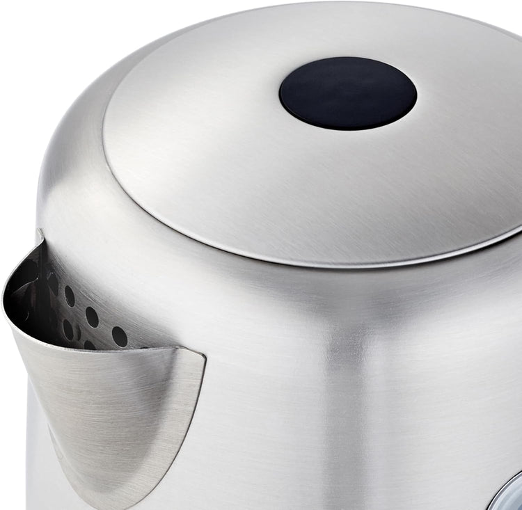 Amazon Basics Electric Stainless Steel Kettle for Tea and Coffee, BPA-Free, Fast Boiling, Auto Shut-Off, 1.1 Quarts, 1500W, Black and Silver