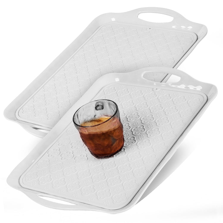 Large White Melamine Serving Tray with Handles (2 Count)