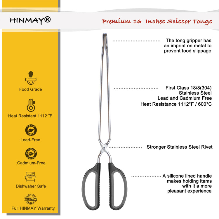 Scissor Tongs 16" Extra Long Stainless Steel Barbecue Grilling Tongs