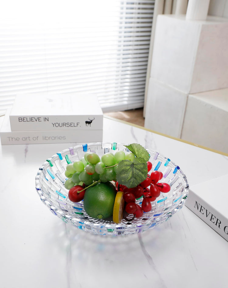 Hand Painted Blue Woven Glass Crystal Salad & Fruit Bowl Decoration