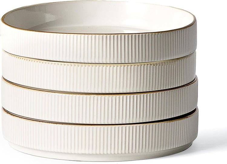 famiware Star 7.5" Pasta Bowls Set, Salad Bowl Set of 4, Double Reactive Glaze, Stackable, Ideal for Your Friend for Housewarming, Festivals, White