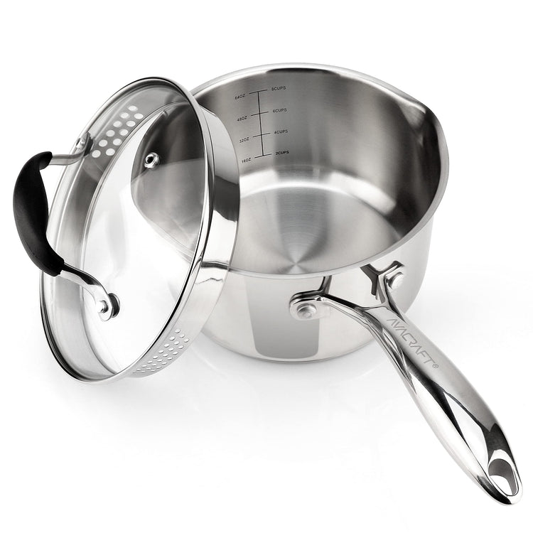 2.5 Quart Stainless Steel Saucepan with Glass Strainer Lid