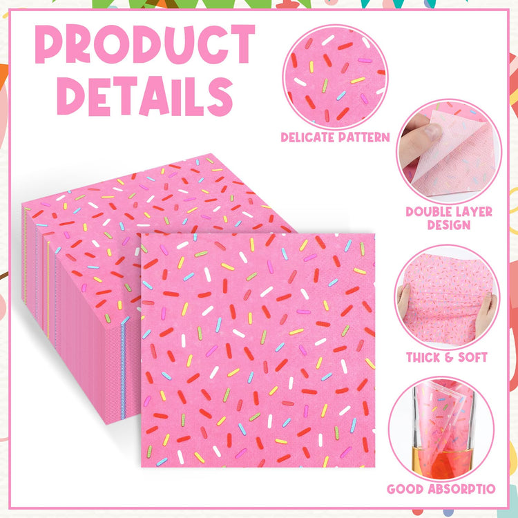 100 Pcs Sprinkles Donut Napkins Birthday Party (100 Count)