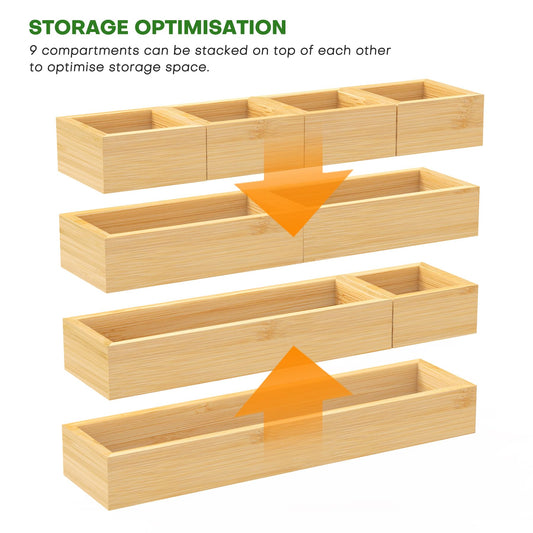 Bamboo Drawer Organizer Set (9 Count)