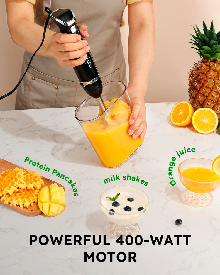 6-in-1 Immersion Blender Handheld, Hand Blender with Chopper & 34oz Blending Cup Storage Base, 2-Speed Adjustable Stick Blender,Stainless Steel Blades, Detachable Blender, Whisk, Milk Frother