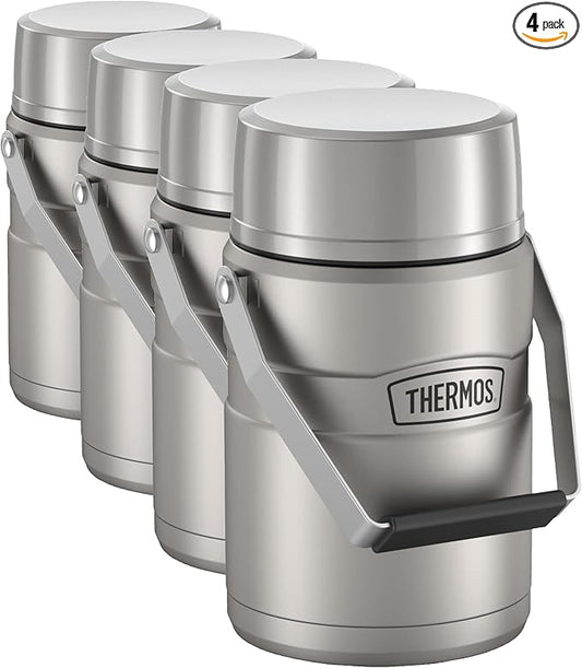THERMOS Stainless King Vacuum-Insulated Food Jar Matte Steel | With Storage Containers | Built-in Handle | 47 Ounce | Pack of 4