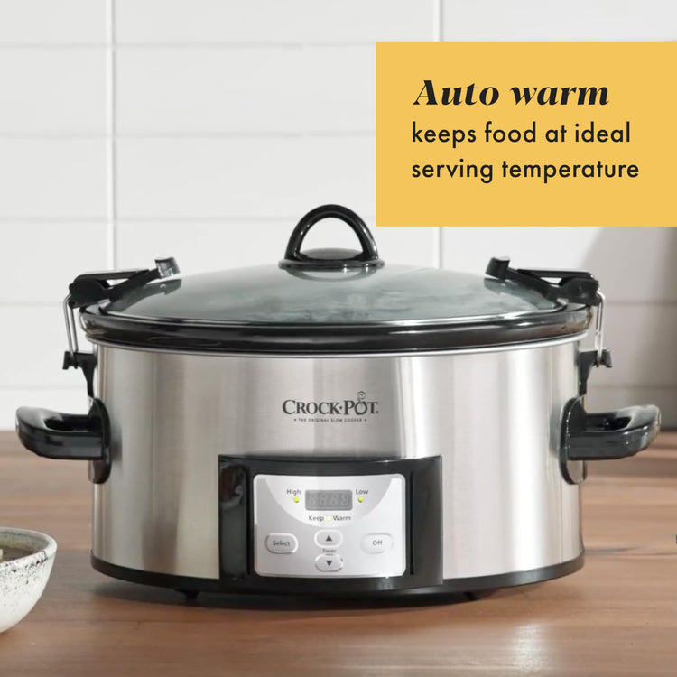 6 Quart Cook & Carry Programmable Slow Cooker with Digital Timer Stainless Steel